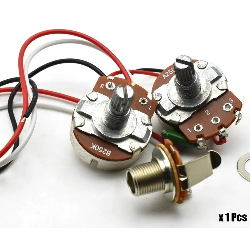 

PB Bass Wiring Harness Prewired Kit for Precision Bass Guitar 250K Big Pots 1 Volume 1 Tone Jack