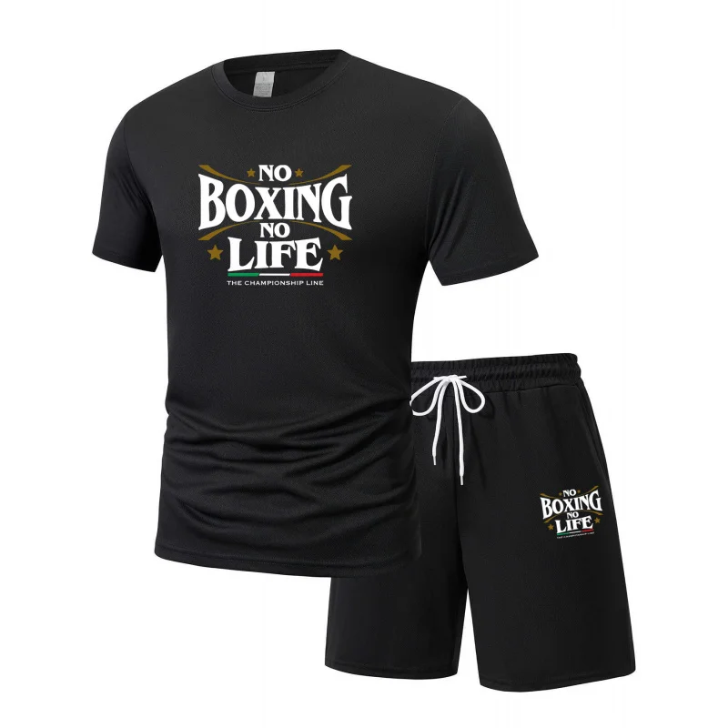 Summer Leisure Men'S 2-Piece Set No Boxing No Life Comfortable Breathable T-Shirt And Shorts Top Print T-Shirts Ensemble
