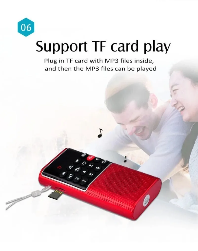 VIKEFON Tragbares Mini-FM-Radio, kabelloser Lautsprecher, MP3-Musik-Player mit Aufnahmefunktion, unterstützt Freisprechfunktion, TF-Karte, USB-Kopfhörerwiedergabe – Detail 18