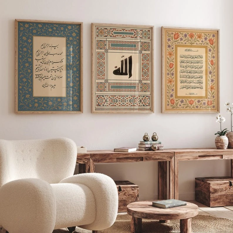 3 teile/satz Islamischen Muslimischen Koran Leinwand Poster Ayat Al Kursi Arabische Kalligraphie Wand Kunstdrucke für Moderne Wohnzimmer Wohnkultur