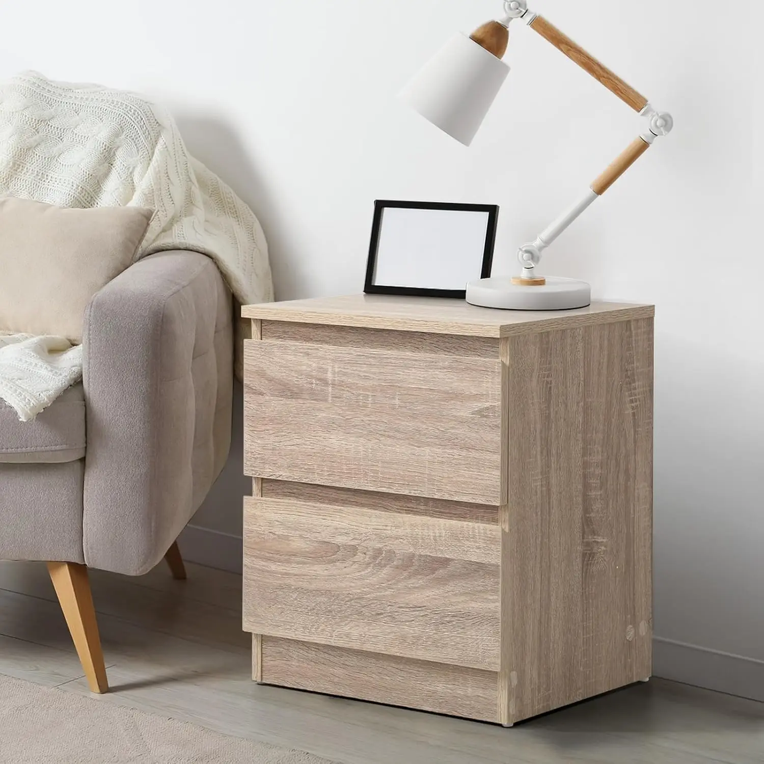**/Modern Beige 2-Drawer Rectangular Nightstand Bedside Table, 40 Cm X 35.5 Cm X 49.5 Cm