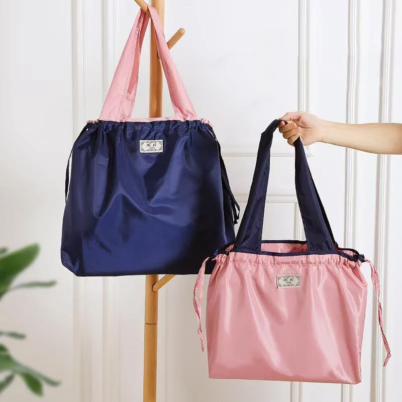 Large Reusable Shopping Bag Portable Oxford Fabric Waterproof Drawstring Foldable Simple Organizer Storage Shopper Handbag