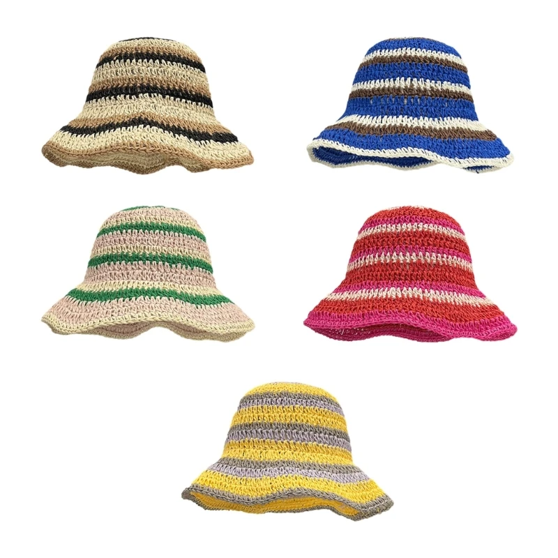 

Elegant Straw Weaving Hat Woman Foldable Fisherman Hat Casual Female Hat Sunshades Rainbow Color Travel Sunproof