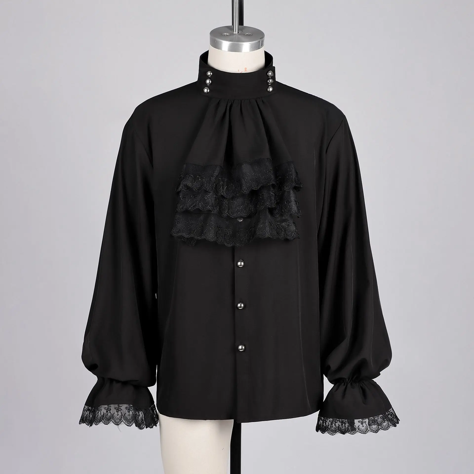 New style European-style men's dark fringed shirt, medieval clothing, steampunk, Victorian top