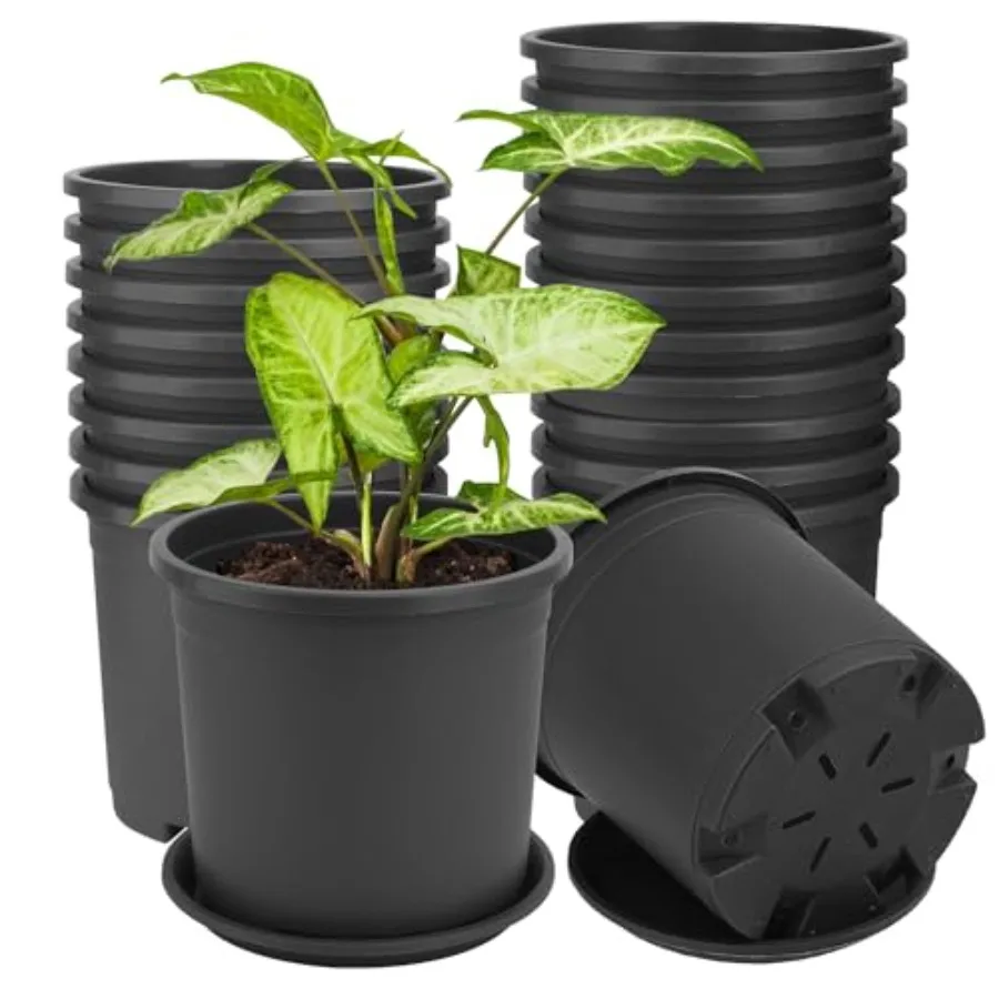 

Nursery Pot, 6 Inch Garden Pots, Plastic Flower Pot with Matching Tray