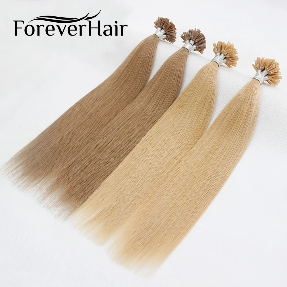 FOREVER HAIR U-Nail-Tip Prawdziwe Włosy Remy Doczepiane Keratyną Przedklejane Przedłużanie Włosów Naturalne Włosy na Kapsułkach Metoda Fusion 0.8g/pasemko 16 cali 18 cali 20 cali