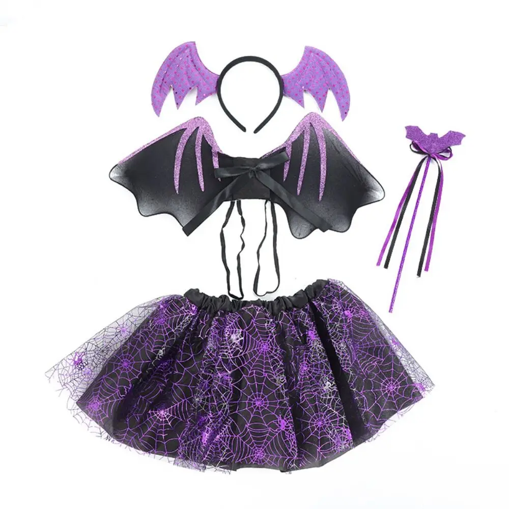 Bat Wings Bat Wings Sets Tutu Skirt Headband Bat Wings Skirt Suit 2-8year Halloween Gift Halloween Stage Wear Sets Halloween Day