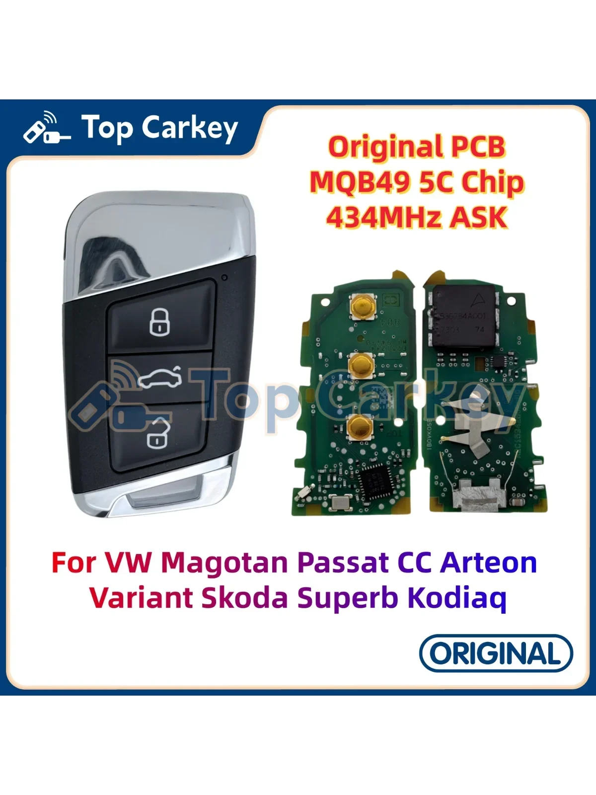 Oryginalny Smart Key PCB TopCarkey z chipem MQB49 5C 434MHz do VW Magotan Passat CC Arteon Variant oraz Skoda Superb Kodiaq — 2