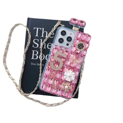 Graceful Rhinestone Sparkle Mobile Phone Case for iPhone, Real Diamond Perfume Bottle Bling Case, Top Luxury Case, 16 14, 13, 15