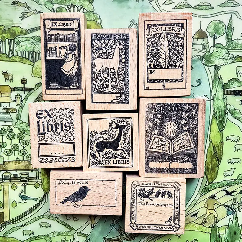 Stempel do scrapbookingu Ex Libris, znaczek książkowy, miłośnik książek, ptak, jeleń, dziewczyna, dziennik, drewniane stemple, akcesoria do scrapbookingu — zdjęcie produktu 3