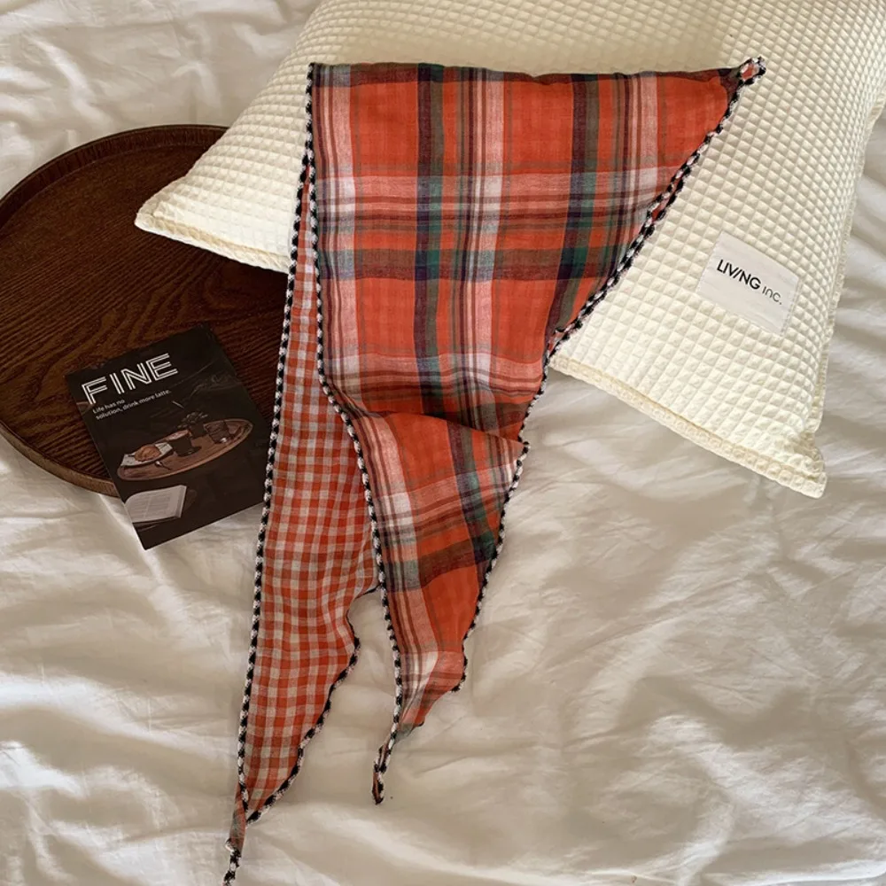 

Sweet Cotton Lattice Headscarf Turban Thin Pastoral Style Headscarf Colorful Vintage Triangular Hair Band Clothing Accessories