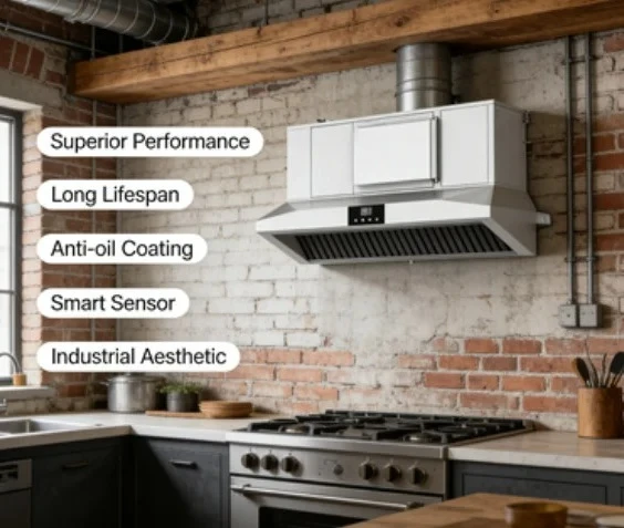 Hybrid Kitchen Range Hood 98% Maximum Filtration Efficiency Oil Mist Extractor Hood