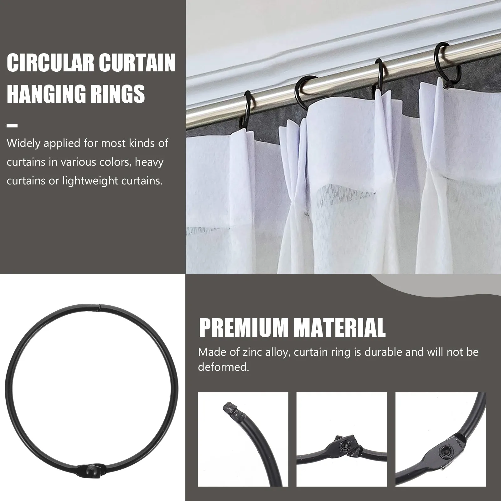 24Pcs Heavy Duty Metal Circular Curtain Rings for Smooth Sliding Shower Rods & Home Decor