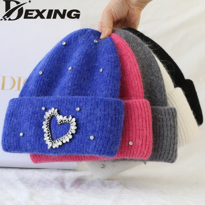 Soft Rabbit Fur Beanies Winter Hat for Woman Luxury Fluffy Knited Hat Bonnet Lady Autumn Winter Warm Skullies Cap