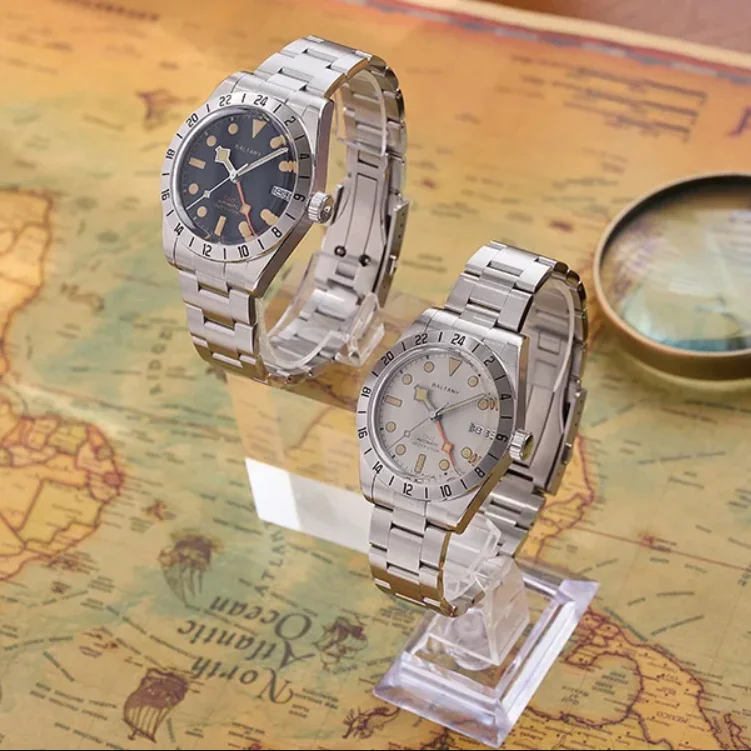 

Baltany Мужские автоматические часы 39 мм GMT Механические наручные часы с куполом и сапфировым стеклом для дайвера 20ATM Водонепроницаемые C3 Зеленые светящиеся 4 стрелки NH34