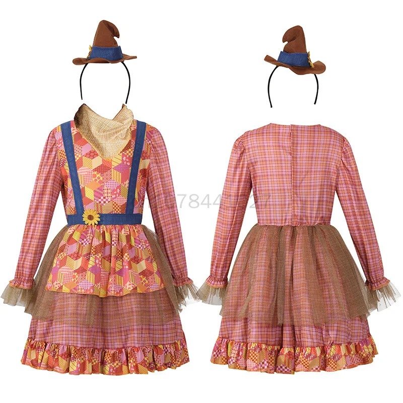 Vêtements de fermier d'Halloween pour enfants, robe d'épouvantail pour filles, costume d'horreur effrayant, robe de jeu en plis pour enfants