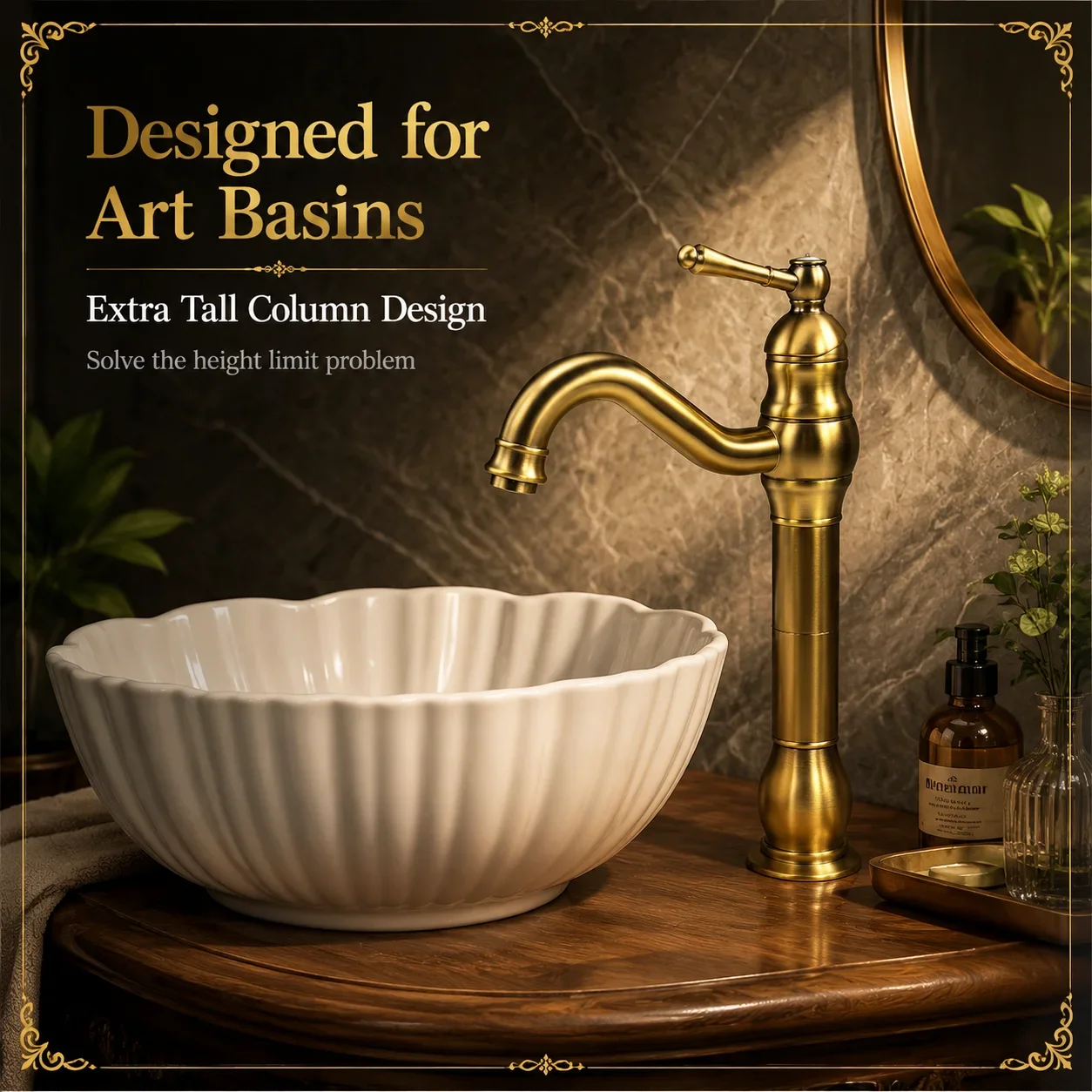 Vertical raised retro basin faucet brushed antique gold zinc alloy stainless steel material single hole installation bathroom co