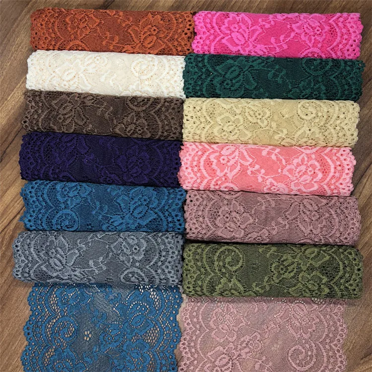 Elastic Stretchy Flower Lace Ribbon 15CM Wide DIY Apparel Sewing Fabric Black White Red Blue Green Purple Yellow Lace Tape