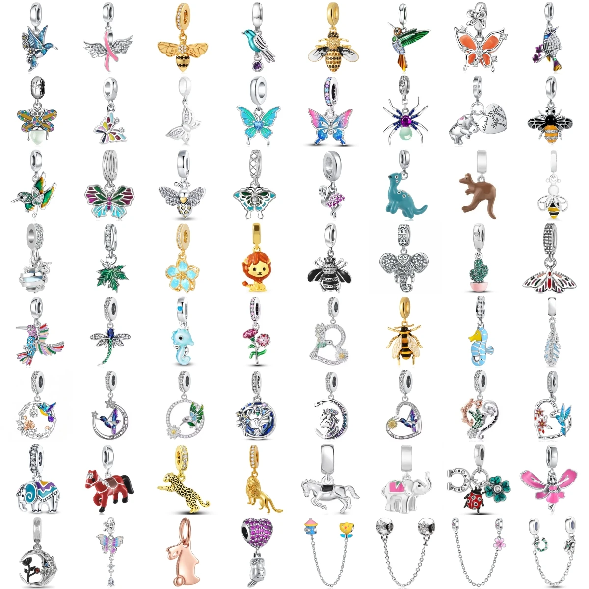 925 Sterling Silver Dangle Charm Beads Butterfly Dinosaur Elephant Lion Bee Bird Pendant Fit Bracelet DIY Jewelry Making Gift