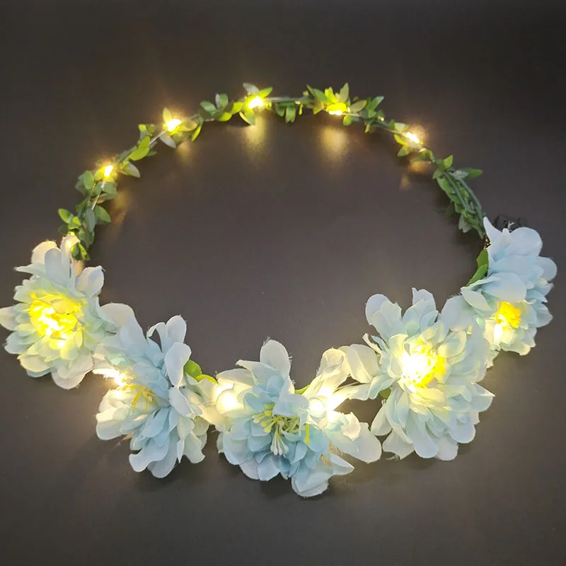 Flower Wreath Headband For Women Led Light Wreath Garland Decoration Wedding Party Crown Flower Headdress Hair Accessories