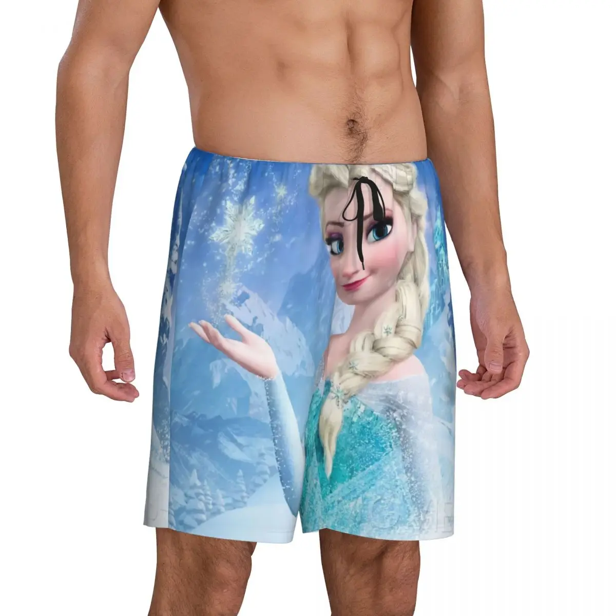 Custom Printed Men Cartoon Frozen Pajama Shorts Custom Printed Animation Elsa Sleep Pjs Sleepwear Bottoms with Pockets