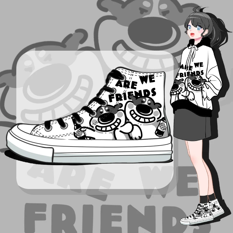 

Amy and Michael Cute Cartoon Shoes Female Woman High Top Casual Flat Sneakers Girls Students Unisex Graffiti Canvas Shoes