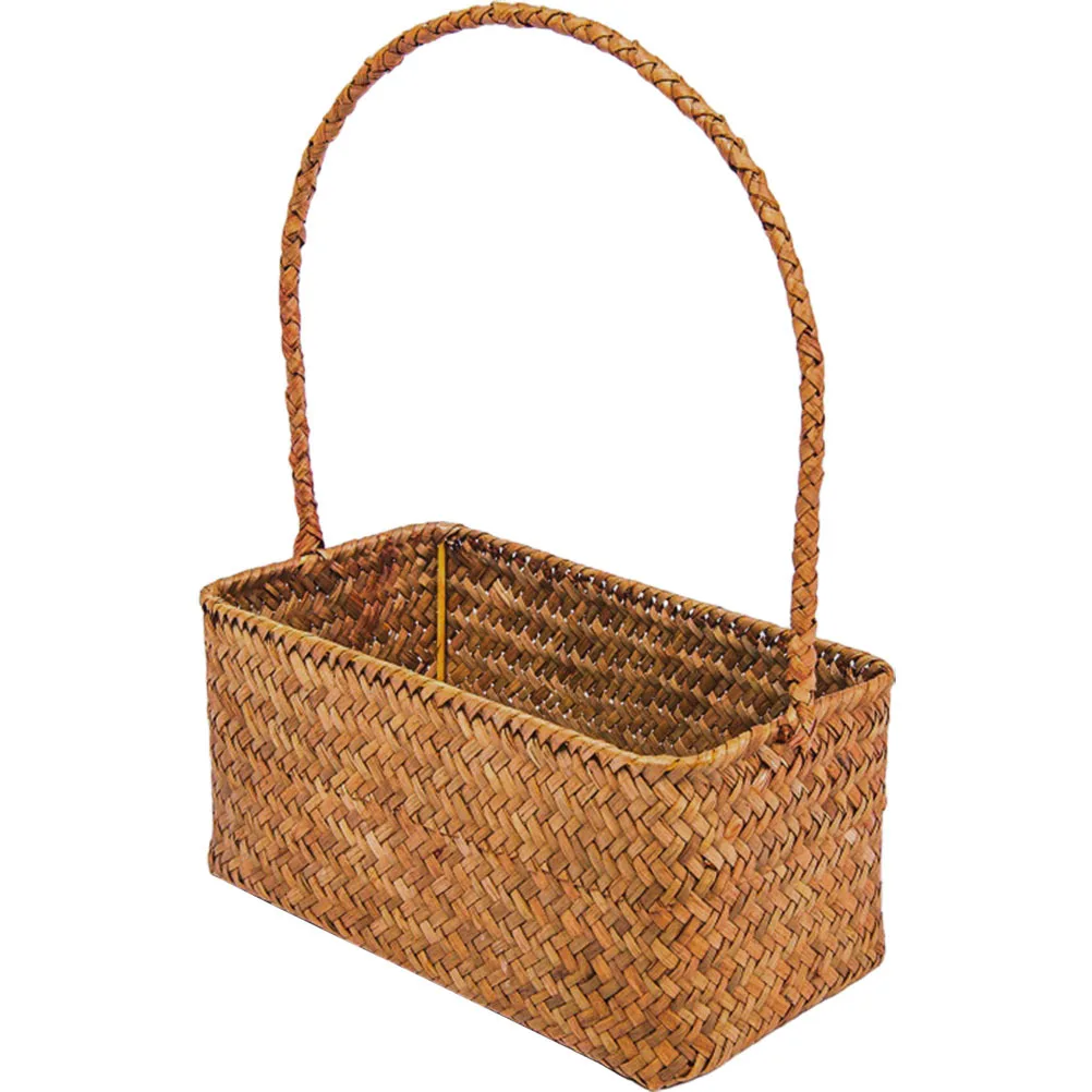

Mini Wicker Flower Basket Portable Handwoven Decorative Storage Holder for Wedding Party Home Decor Gift Organizer