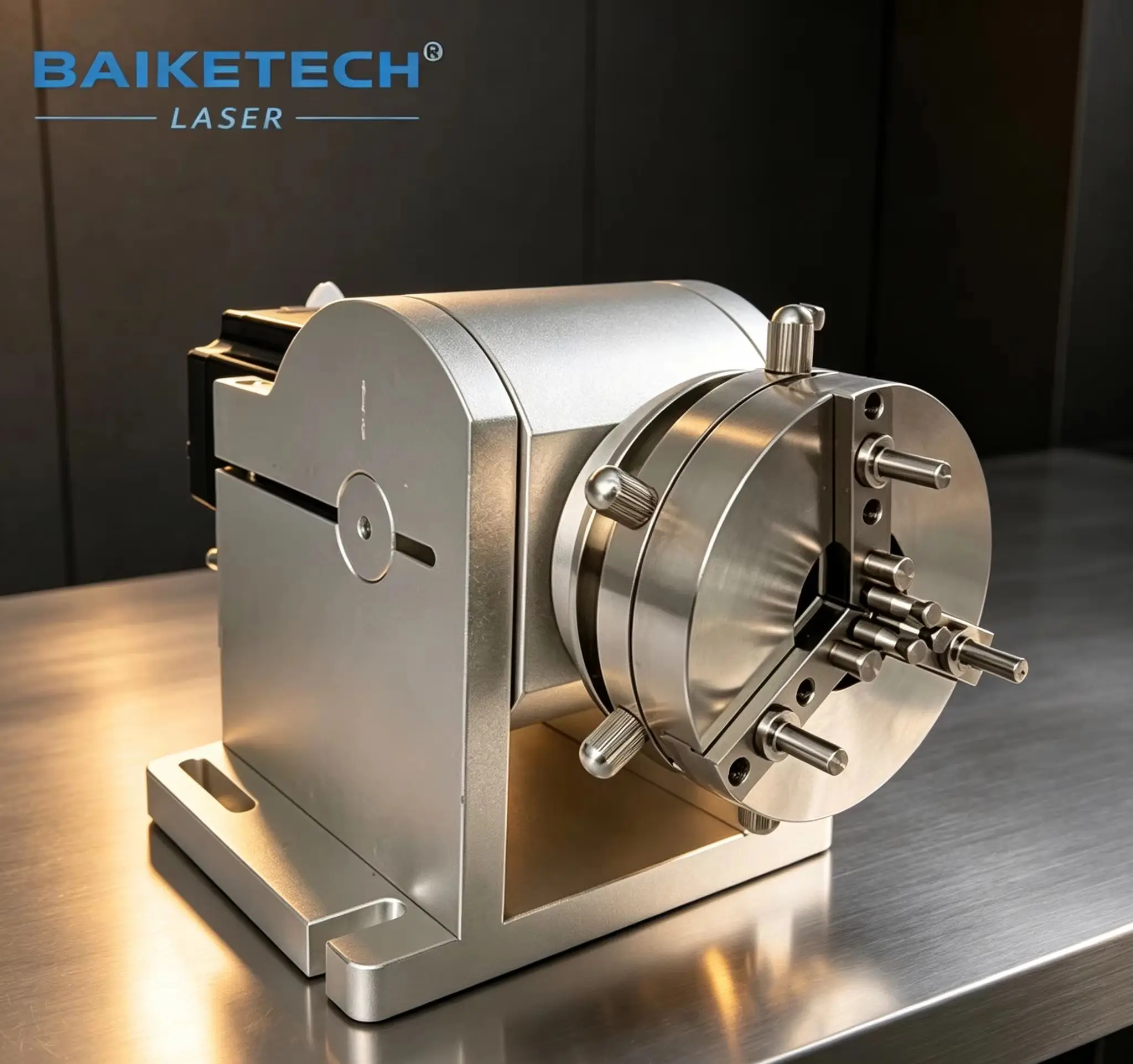 Rotary Axis Attachment with 3-Jaw Chuck For Fiber CO2 Laser Marking Machine, 45° Adjustable Angle Stepper Motor Rotary Fixture