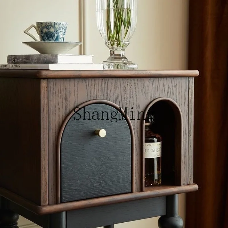 

FG Bedroom Furniture Modern Simple Bookshelf Bedside Table Solid Wood Light Luxury Locker