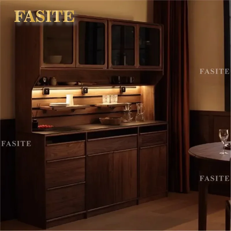 North American Black Walnut Dining Side Cabinet Solid Wood Living Room Wall Locker High Household Cupboard Storage Furniture