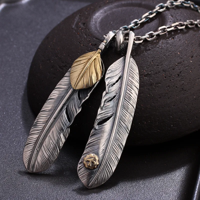 925 Silver Color Taiko Chain Set Chain TakahashiGoro Style Turquoise Feather Necklace Women'sSweater Chain Fashion Jewelry party