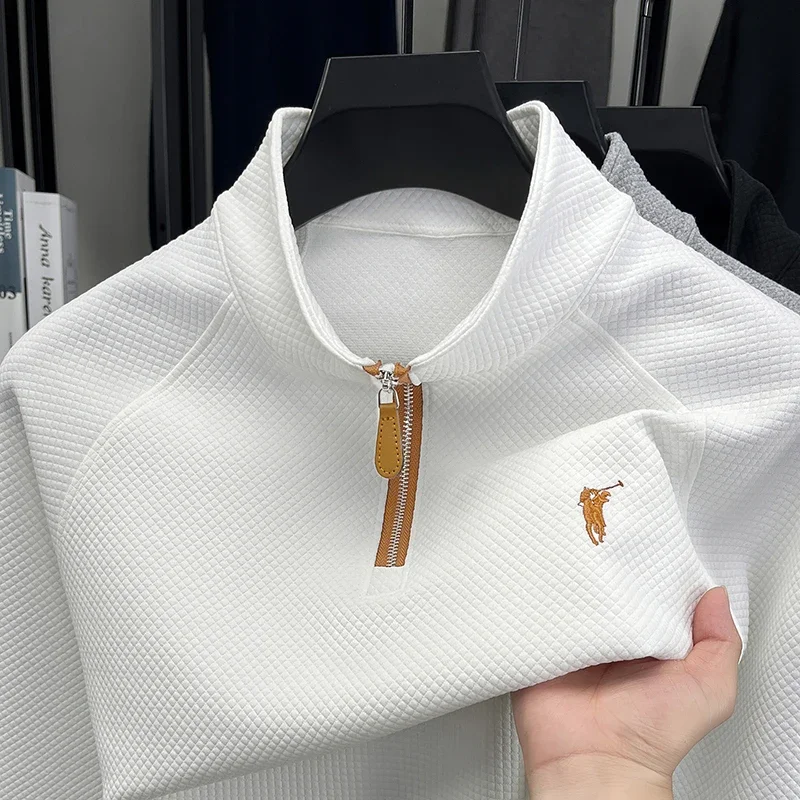 Embroidered High Weight Half High Collar Zipper Sweatshirt, New Men's Autumn and Winter Pullover Top Trend