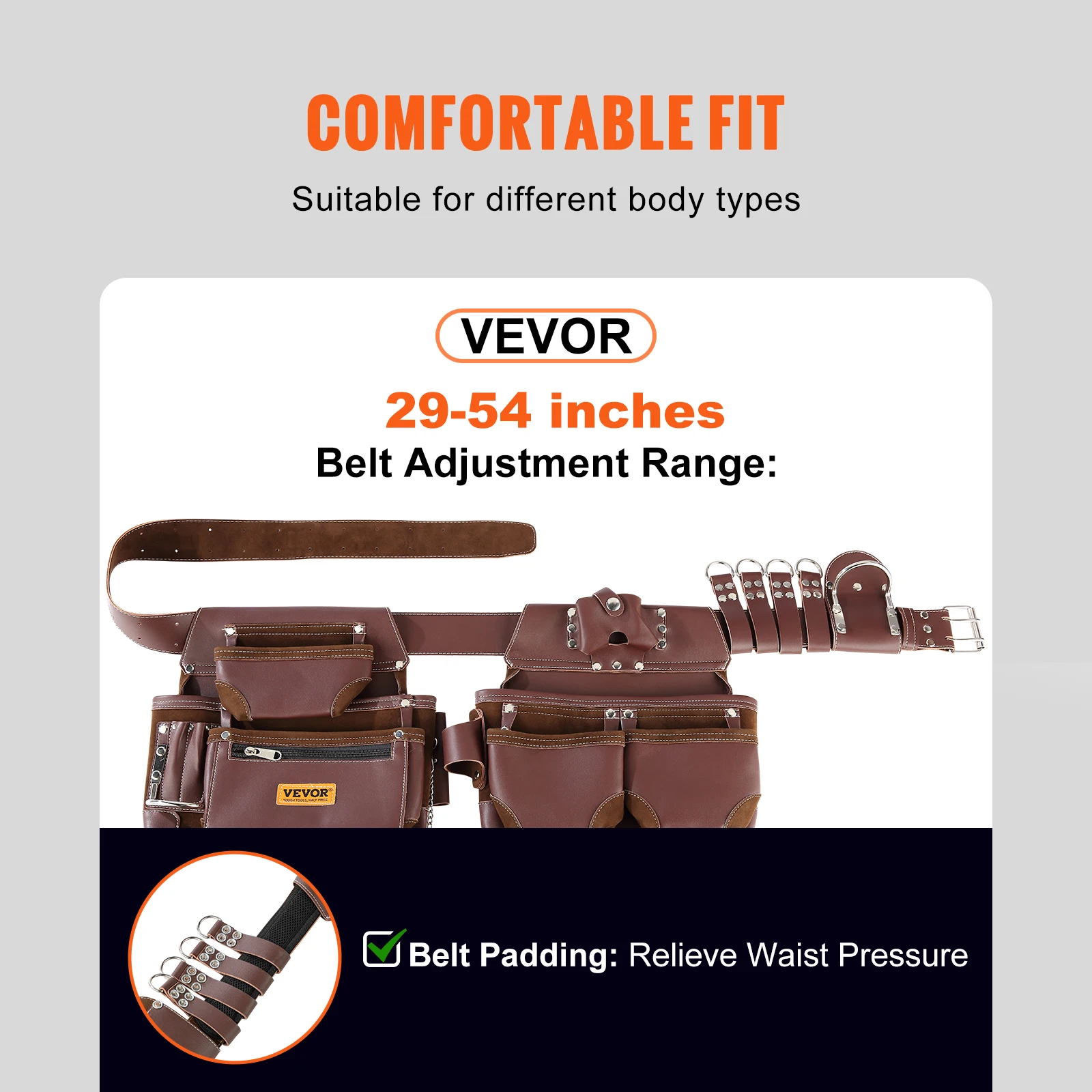 VEVOR 22 Pockets Tool Waist Belt Bag Adjust Detachable PU Tool Pouch Bag for Electrician Carpenter Handyman Woodworker