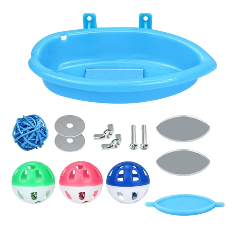 

Hanging Bird Bath Shower Tub with Mirrored and Bells Indoor Birdbath Bowl