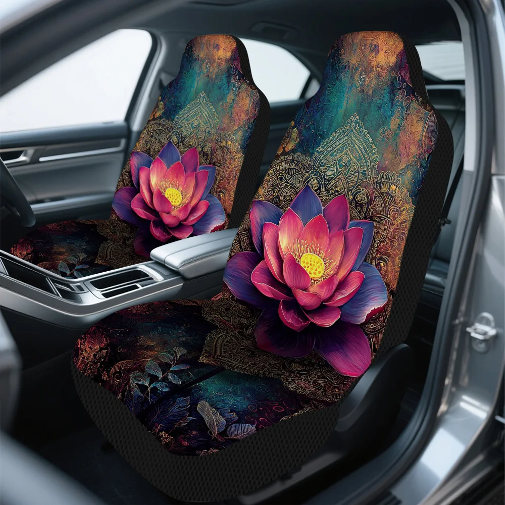 2pcs, Decorative Colorful For Lotus Mandala Pattern Universal Car Seat Covers, Washable And Foldable, Adds Attractive Visual Acc