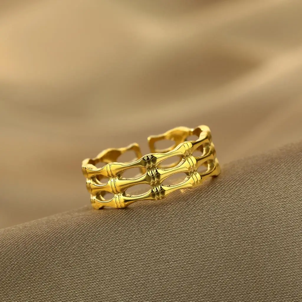 QIAMNI Stanless Steel Metal Wide Ring Multilayer Geometric Stacking Open Finger Rings Creative Fashion Jewelry Lover Couple Gift
