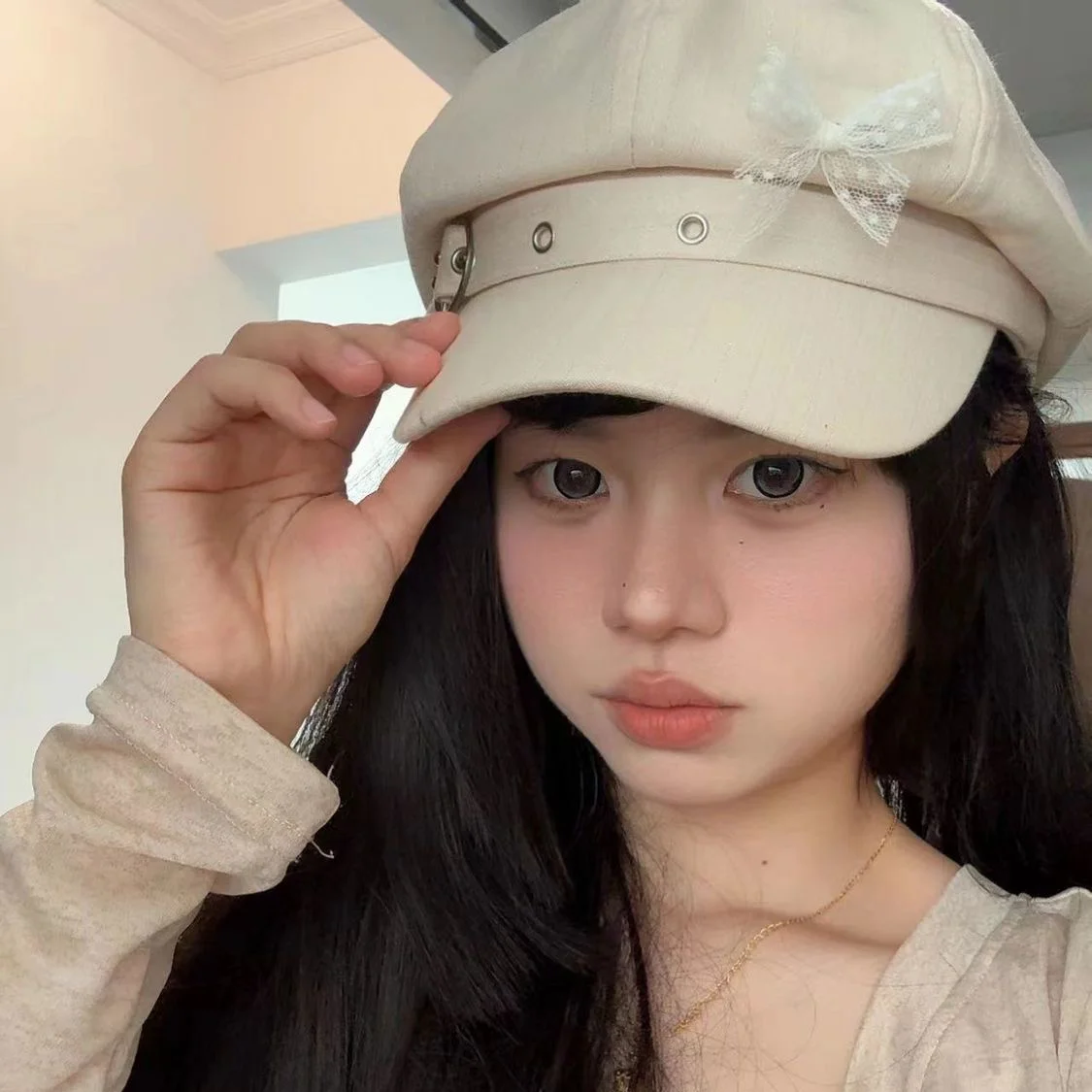 

Women Hat Cute Japanese Style Berets Woman Beret for Girls Y2K Hats Lace Bow Punk Female Cap Headwear for Women 2025 Trend