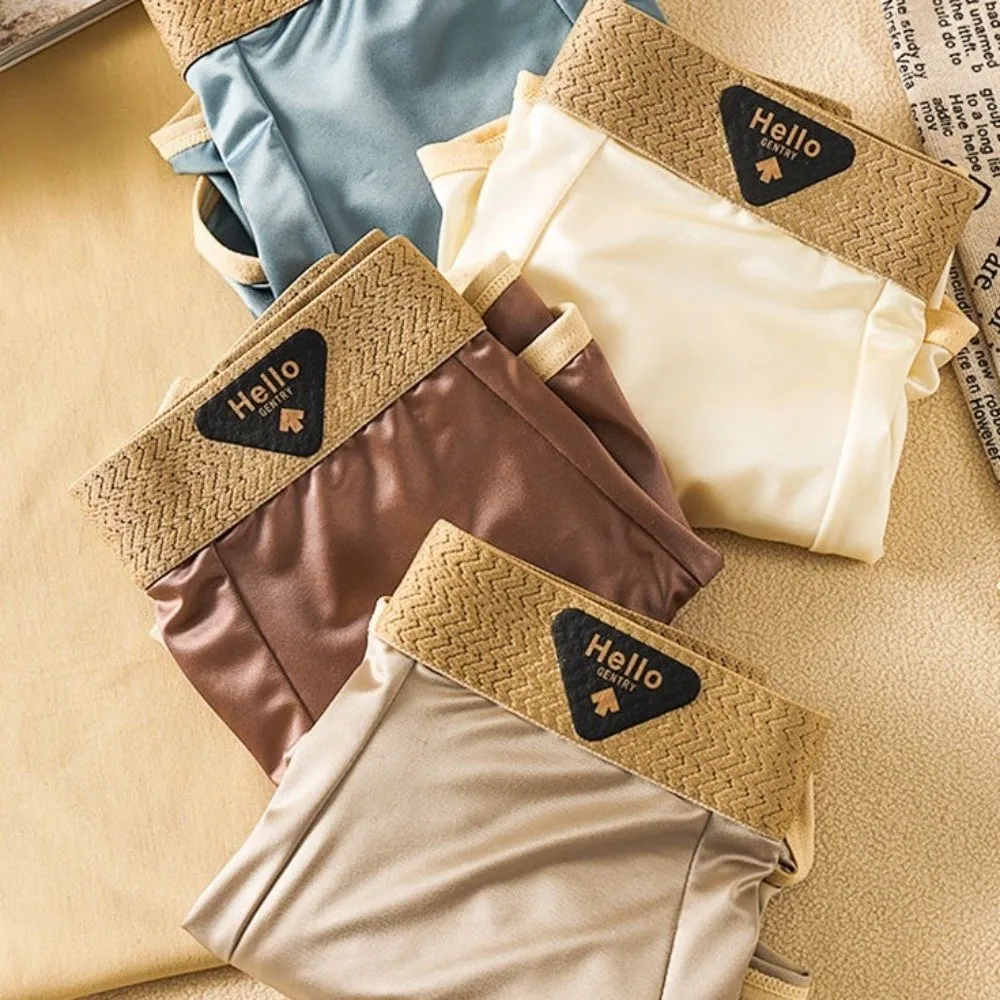 3 pçs moda fina cetim seda boxer briefs meados de cintura cuecas boxers de seda gelo lingerie sem costura roupa interior para presentes masculinos