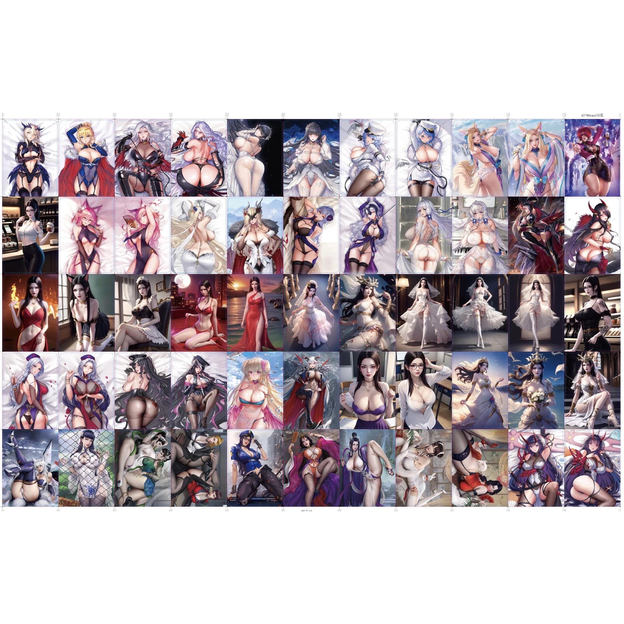 

55Pcs/set Anime Girls ACG Color Flash Cards Cute FGO Bradamante Azur Lane IJN Taiho Classic Anime Game Collection Card Gift Toys