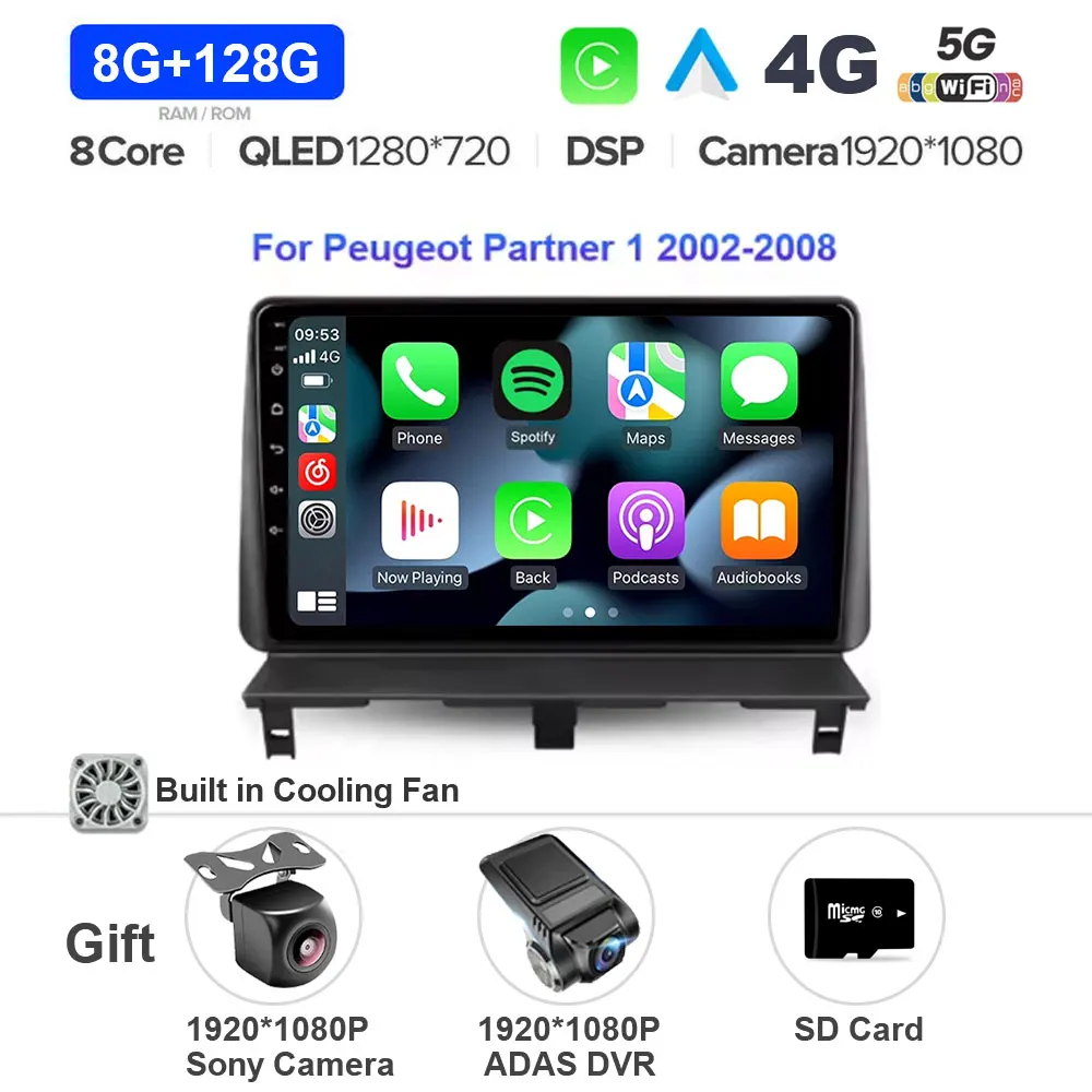 Android 15 Voor Peugeot Partner 1 2002 - 2011 Autoradio Multimedia Stereo Video Player met Carplay 4G BT