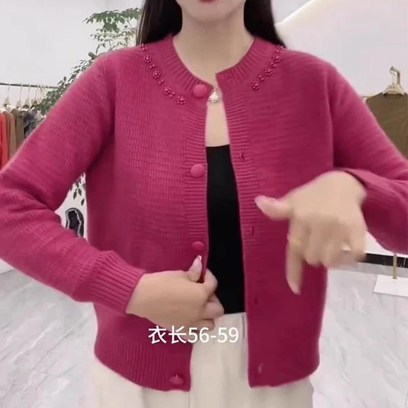 

Модная новая модная осенняя куртка-кардиган с длинными рукавами для мам, топ, женская трикотажная базовая рубашка среднего возраста