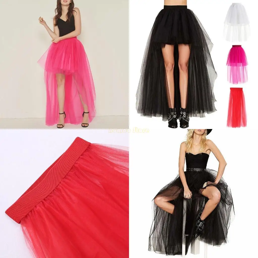 31BF Fashion Women Skirt New Punk Sexy Mesh Irregular Front Short Back Long Tutu Puff