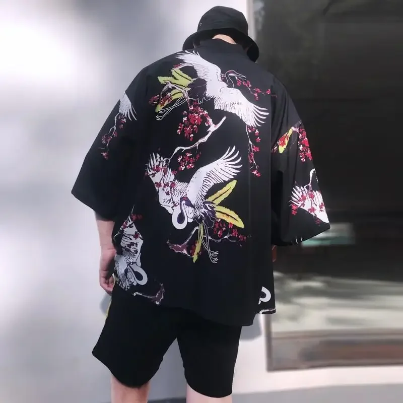 

Fashion Flowers Print Japanese Traditional Kimono 2023 Beach Men Women Yukata Cardigan Trend Shirts Haori Oversized Streetwear