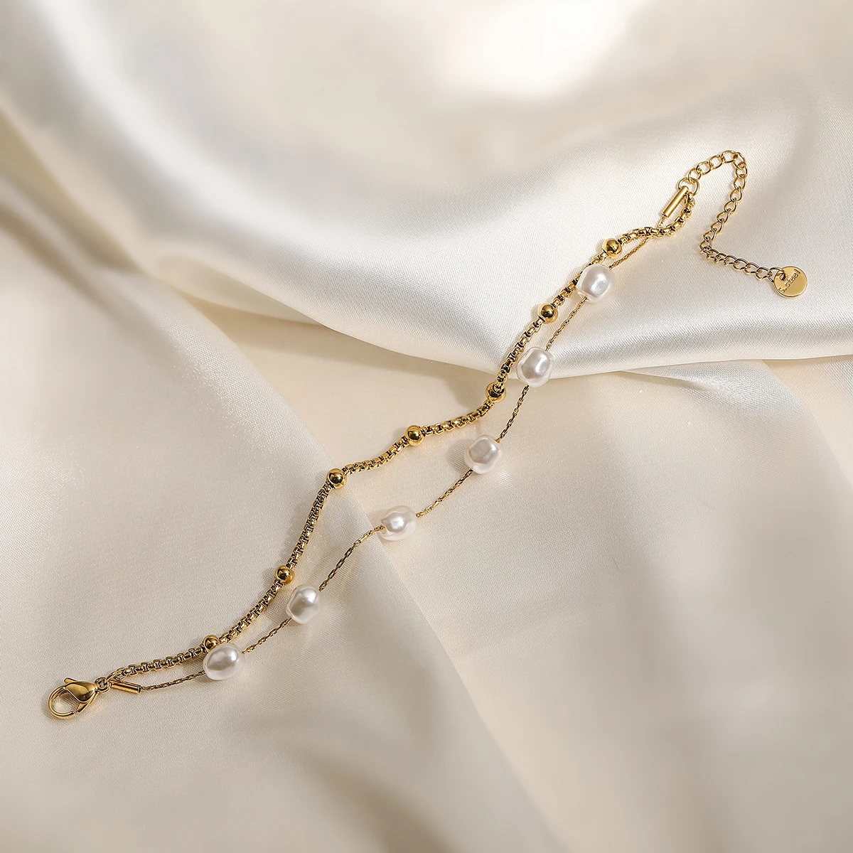 2025 New Hot Gold Color Double Layers Pearl Bracelet For Women Stainless Steel Party Jewelry