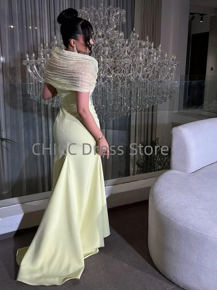 فساتين سهرة صفراء للنساء على شكل قلب حورية البحر بدون أكمام مطرز بالخرز فستان حفلة موسيقية فستان رسمي Fساتين سهر مخصص