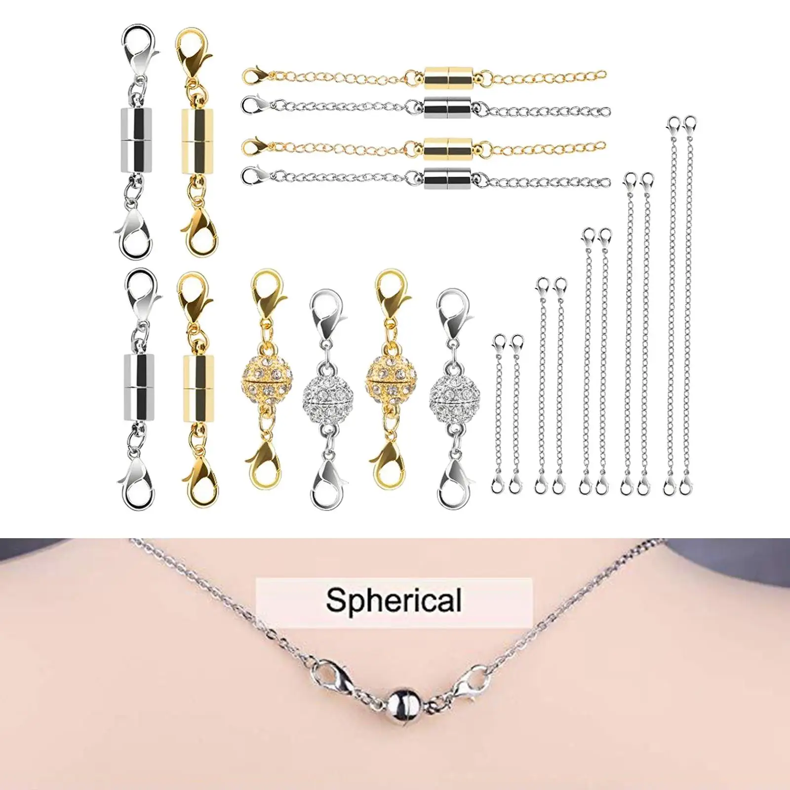 22 Pieces Clasp Built-in Locking Jewelry Clasps Extender Double Head Connector Set for DIY Jewelry Anklets Crafts Women