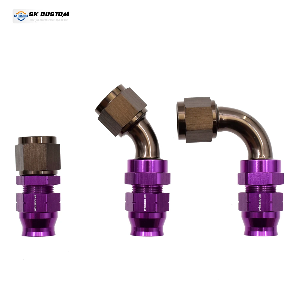 SK CUSTOM Aluminum Pipe Interface Tube To Female Adapter AN6/8/10 STR 0° 45° 90° Hard lineHard line Fitting Fuel Hard Line Pipe