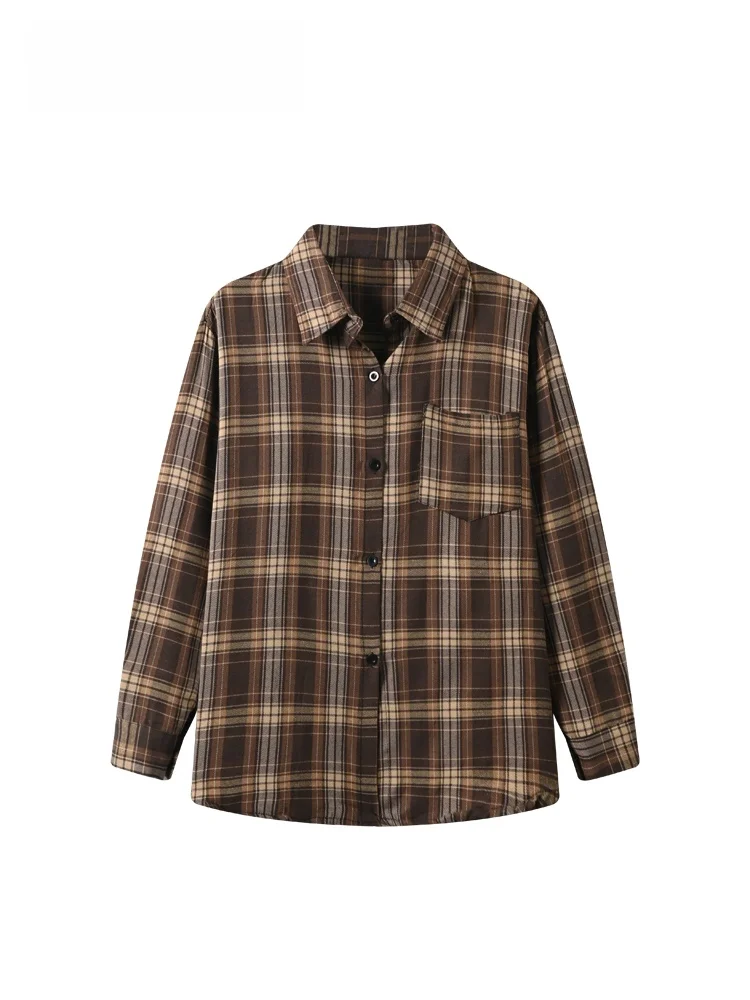 

Cara CLUB plus Size Women's Ne Long Sve irt Vintage Plaid Spring New Sle Korean Sle Breathable Cotton Top