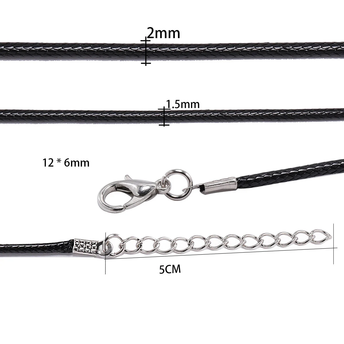 Couro Corda Corda Cera Braid Rope com Fecho, Corda Trançada Ajustável, Fazer Jóias, Colar DIY e Pulseira, 10-50 Pçs/lote, 1.5mm, 2mm