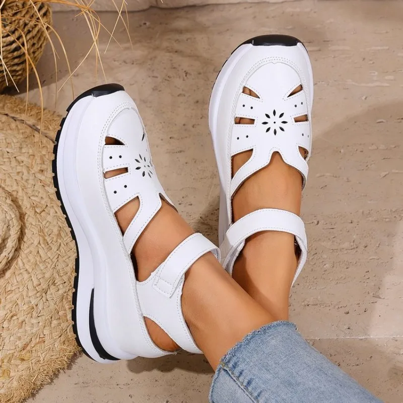 Women's Shoes 2025 Hot Sale Closed Toe Women's Sandals Casual Rome Sandals Women Hollow Platform Wedges Plus Size Shoes Female
